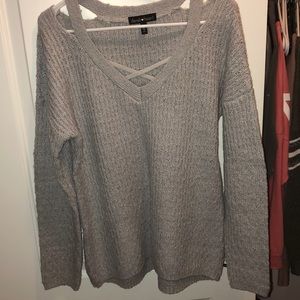Soft Gray Cross Detail Sweater